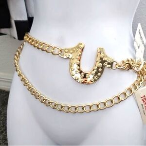 🆕True Religion Gold Horseshoe Chain Statement Belt